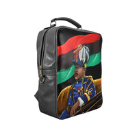 Marcus Garvey Vegan Leather Black Square Backpack (Model 1618) - UrbanToons Inc.