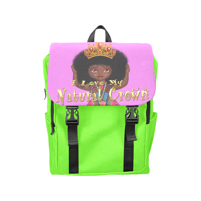 Urbantoons I Love My Natural Crown Neo Green Pink Casual Shoulders Backpack (Model 1623) - UrbanToons Inc.