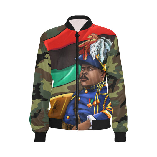 Marcus Garvey Woman's Army Bomber Jacket - UrbanToons Inc.