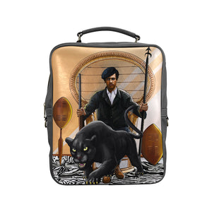 Huey P Newtown Vegan Leather Black Square Backpack (Model 1618) - UrbanToons Inc.