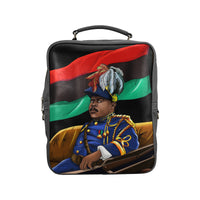Marcus Garvey Vegan Leather Black Square Backpack (Model 1618) - UrbanToons Inc.